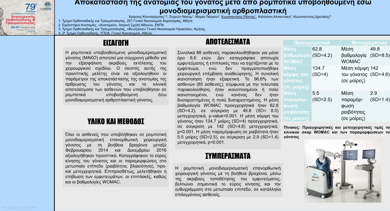 Αποκατάσταση της ανατομίας του γόνατος μετά από ρομποτικά υποβοηθούμενη έσω μονοδιαμερισματική αρθροπλαστική 