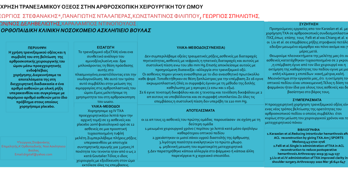 H ΧΡΗΣΗ ΤΟΥ ΤΡΑΝΕΞΑΜΙΚΟΥ ΟΞΕΟΣ ΣΤΗΝ ΑΡΘΡΟΣΚΟΠΙΚΗ ΧΕΙΡΟΥΡΓΙΚΗ ΤΟΥ ΩΜΟΥ