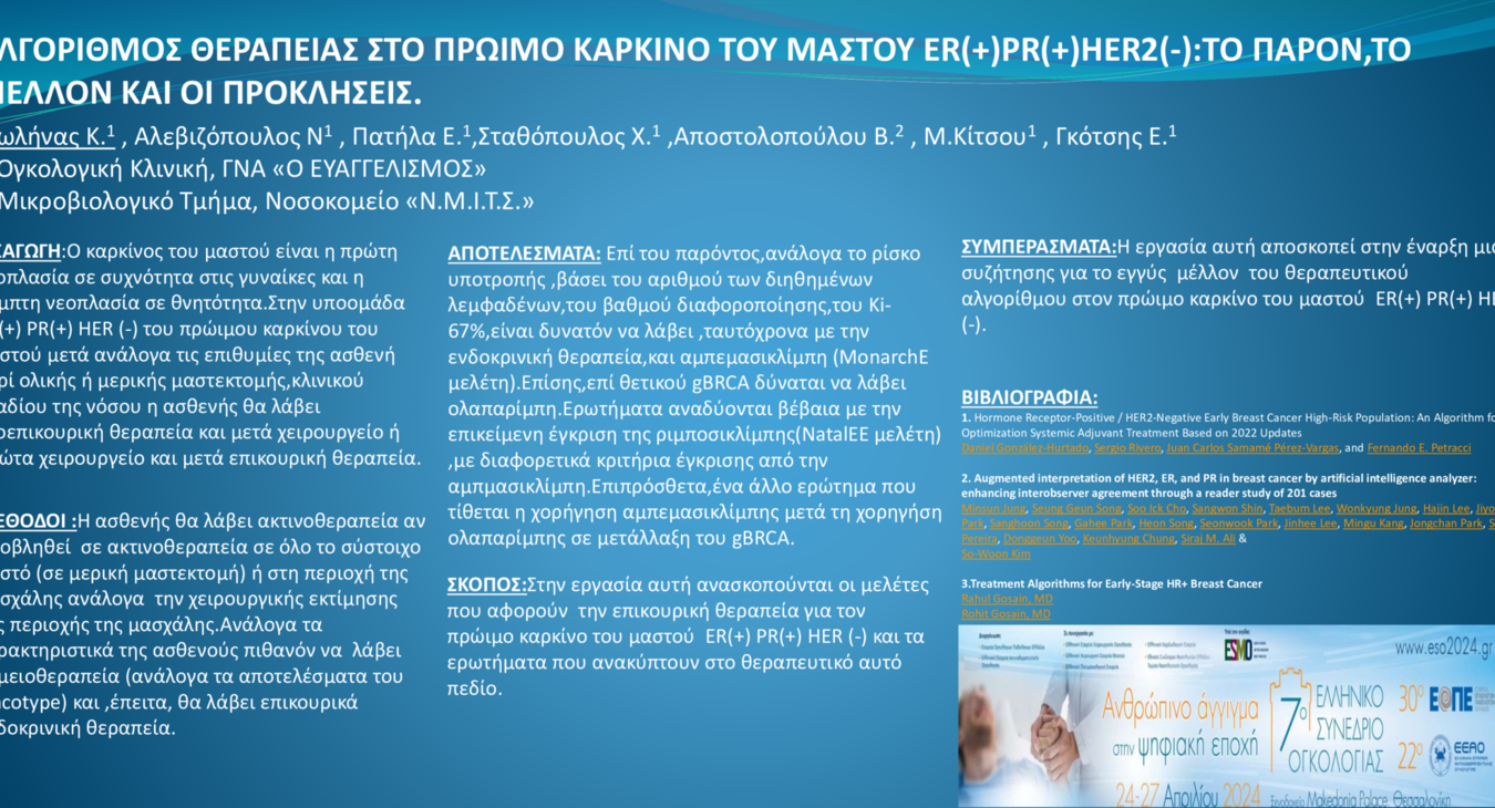 ΑΛΓΟΡΙΘΜΟΣ ΘΕΡΑΠΕΙΑΣ ΣΤΟ ΠΡΩΙΜΟ ΚΑΡΚΙΝΟ ΤΟΥ ΜΑΣΤΟΥ ΕR(+)PR(+)HER2(-)
