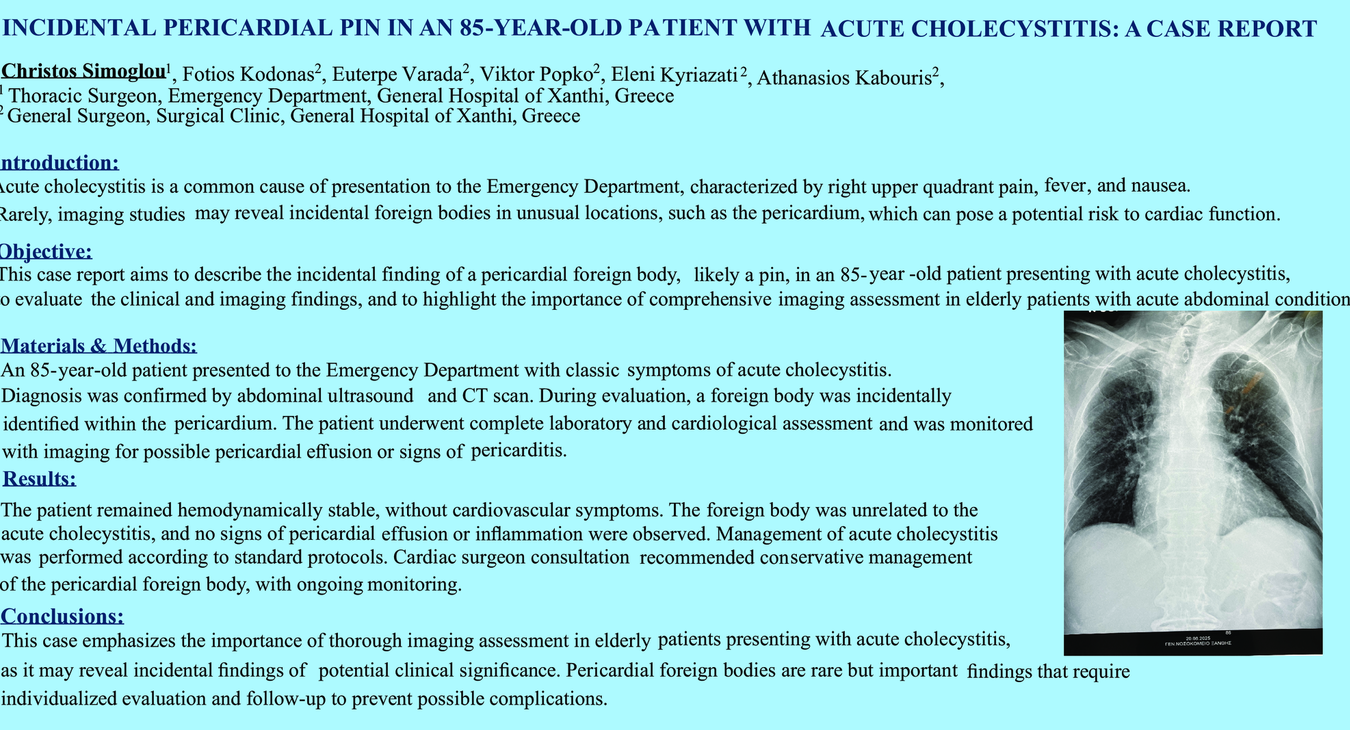 INCIDENTAL PERICARDIAL PIN IN AN 85-YEAR-OLD PATIENT WITH ACUTE CHOLECYSTITIS: A CASE REPORT