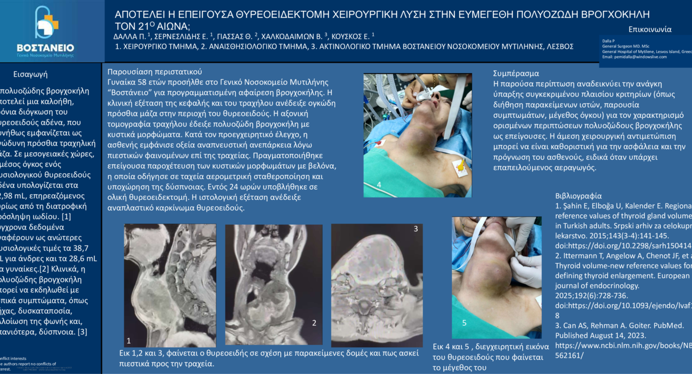 ΑΠΟΤΕΛΕΙ Η ΕΠΕΙΓΟΥΣΑ ΘΥΡΕΟΕΙΔΕΚΤΟΜΗ ΧΕΙΡΟΥΡΓΙΚΗ ΛΥΣΗ ΤΟΝ 21 ΑΙΩΝΑ ΓΙΑ ΤΗΝ ΑΝΤΙΜΕΤΩΠΙΣΗ ΤΗΣ ΕΥΜΕΓΕΘΟΥΣ ΠΟΛΥΟΖΩΔΟΥΣ ΒΡΟΓΧΟΚΗΛΗΣ;