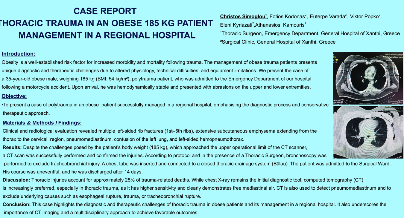CASE REPORT –THORACIC TRAUMA IN AN OBESE 185 KG PATIENT – MANAGEMENT IN A REGIONAL HOSPITAL