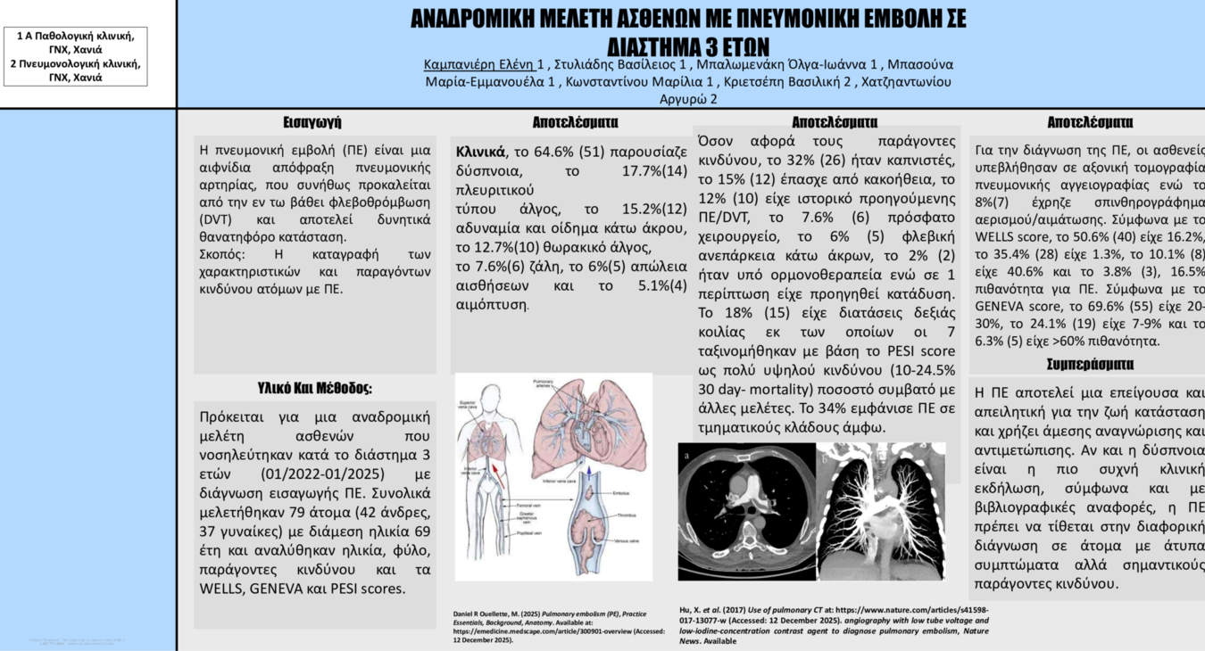 ΑΝΑΔΡΟΜΙΚΗ ΜΕΛΕΤΗ ΑΣΘΕΝΩΝ ΜΕ ΠΝΕΥΜΟΝΙΚΗ ΕΜΒΟΛΗ ΣΕ ΔΙΑΣΤΗΜΑ 3 ΕΤΩΝ